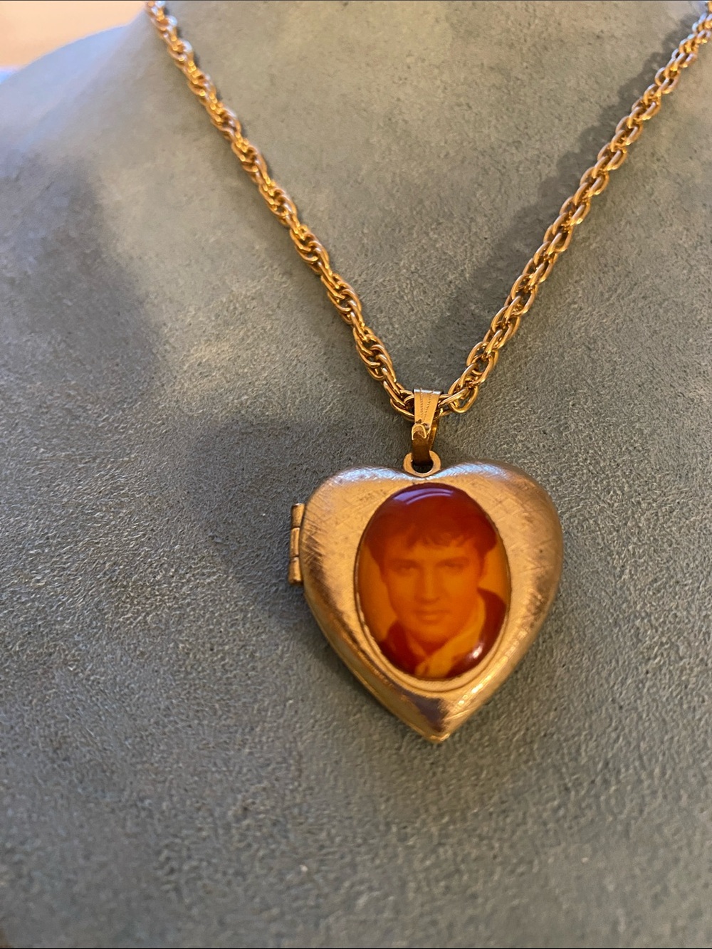 Elvis Gold Toned Heart Locket Necklace -